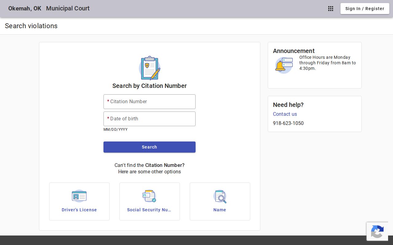 Okfuskee County traffic warrant search Okemah citation portal
