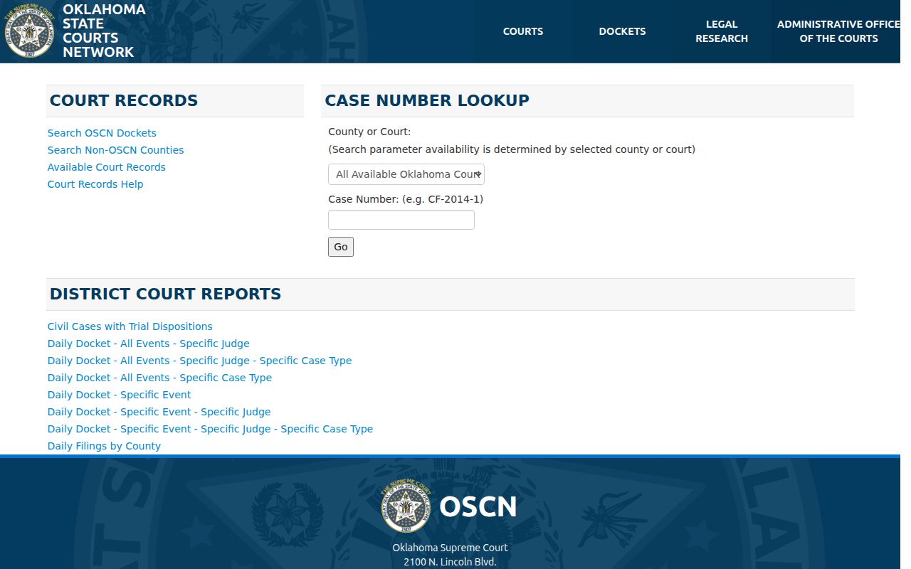 Okfuskee County traffic warrant search OSCN traffic docket