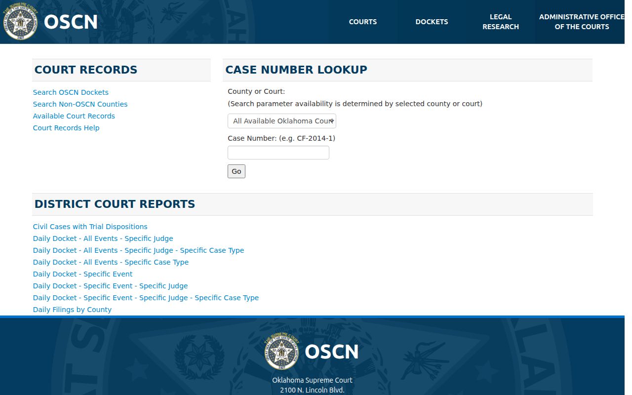 Okfuskee County warrant records OSCN search interface